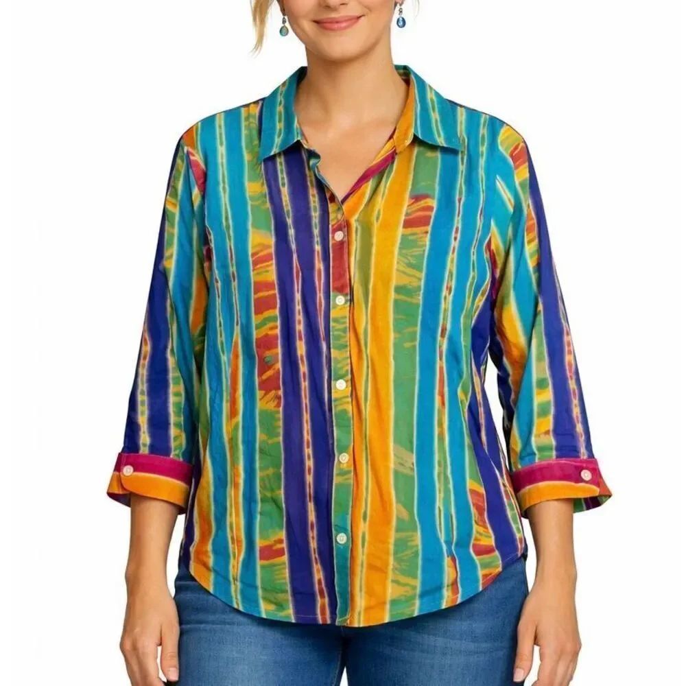 Lauren Ralph Lauren abstract vibrant button down blouse size PL